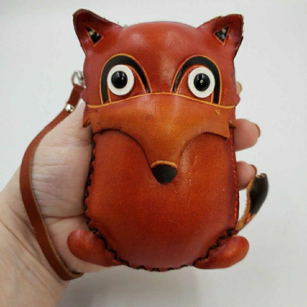Fox Wristlet Coin Purse Cute Woodland Animal Gift Handmade Leather Mini Wallet - Picture 3 of 10